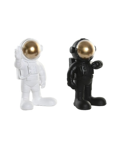 Statua Decorativa Home ESPRIT Bianco Nero Dorato Astronauta 20 x 13 x 27 cm (2 Unità)