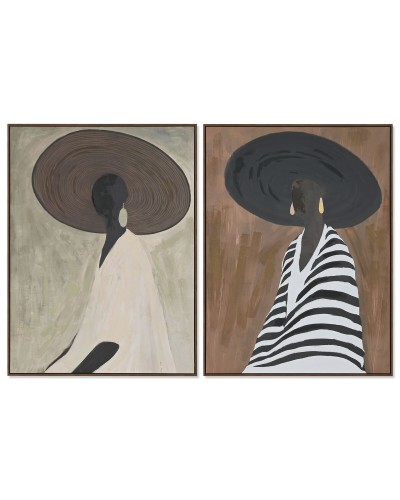 Cuadro Home ESPRIT Blanco Marrón Sombrero Moderno 90 x 4 x 120 cm (2 Unidades)