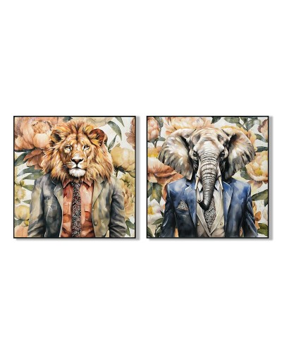 Toile Home ESPRIT Eléphant Lion Moderne 102 X 4 X 102 CM (2 Unités)
