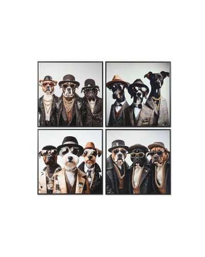 Canvas Home ESPRIT White Black Dog Loft Lacquered 62 X 3 X 62 CM (4 Units)