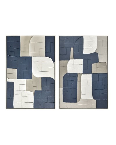 Tela Home ESPRIT Azzurro Bianco Astratto Città 83 x 4 x 123 cm (2 Unità)