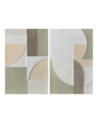 Lienzo Home ESPRIT Blanco Verde Abstracto Urbano 80 x 3,5 x 120 cm (2 Unidades)