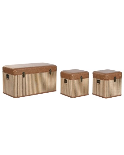 Koffertset Home ESPRIT Brun Naturell Polyuretan Bambu Orientalisk 80 x 40 x 44 cm 80 x 40 x 45 cm (3 antal)
