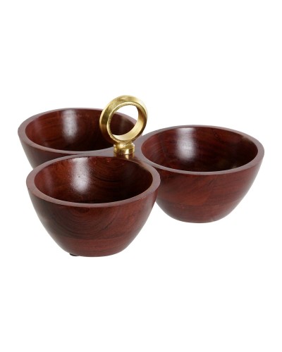 Cuenco Home ESPRIT Marrón Dorado Aluminio Acacia 26 x 26 x 13 cm