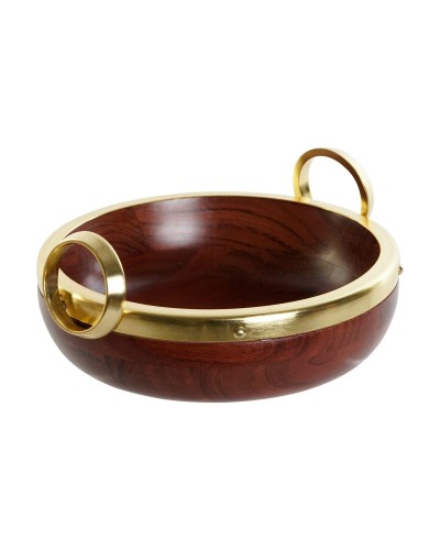 Insalatiera Home ESPRIT Marrone Dorato Alluminio Acacia 28 x 26 x 12 cm