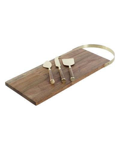 Planche à découper DKD Home Decor Doré Naturel Acier inoxydable Acacia 46,5 x 17,7 x 2 cm (4 Pièces)