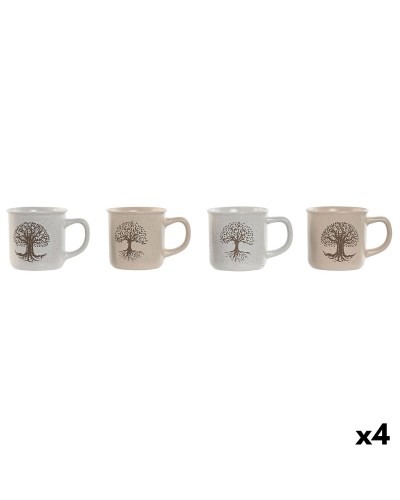 Tazza Mug Home ESPRIT Bianco Beige Tradizionale Albero della vita 330 ml (4 Unità)