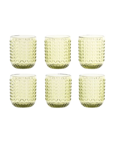Set of glasses Home ESPRIT Green Crystal With relief 275 ml (6 Units)