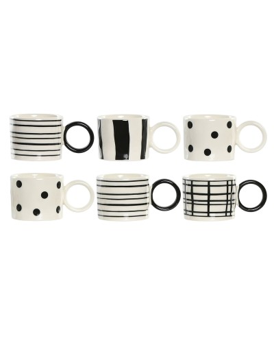 Piece Coffee Cup Set Home ESPRIT White Black Porcelain 90 ml