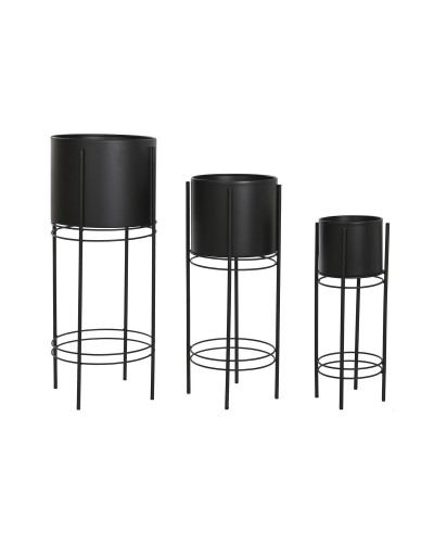 Set med planteringskärl DKD Home Decor Svart Metall 30 x 30 x 70 cm