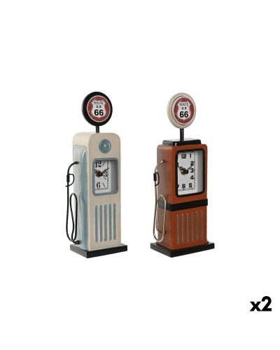 Reloj de Mesa Home ESPRIT Azul Naranja Vintage gasolinera (2 Unidades)