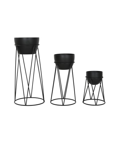 Set de Maceteros Home ESPRIT Negro Metal 38 x 38 x 80 cm (3 Piezas)