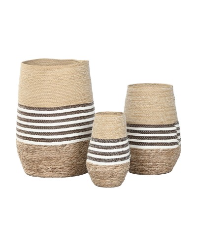 Vaso Home ESPRIT Marrone Bicolore Fibra Città 31 x 31 x 49 cm (3 Pezzi)