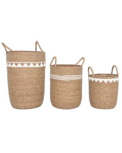 Set di Cestini Home ESPRIT Bianco Naturale Erba di mare Boho (3 Pezzi)
