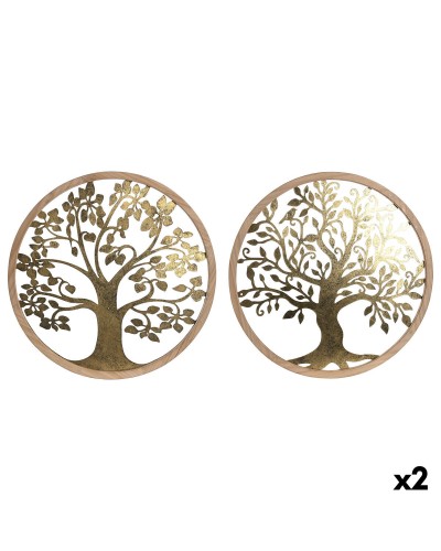 Wall Decoration Home ESPRIT Golden Natural Tree Cottage 60 x 1,5 x 60 cm (2 Units)