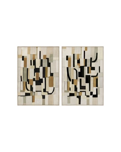 Lienzo Home ESPRIT Blanco Negro Abstracto Urbano 100 x 4 x 140 cm (2 Unidades)