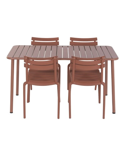 Bordsgrupp med 4 stolar Home ESPRIT Terrakota n polypropen Järn 140 x 70 x 75 cm