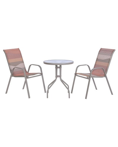 Tavolo con 2 sedie Home ESPRIT Verde Multicolore Cristallo Acciaio 60 x 60 x 70 cm