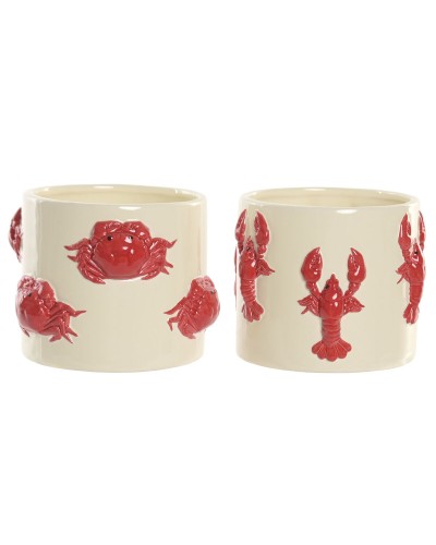 Cache-pot Home ESPRIT Rouge Crème Céramique méditerranéen 16,5 X 16,5 X 13 CM (2 Unités)