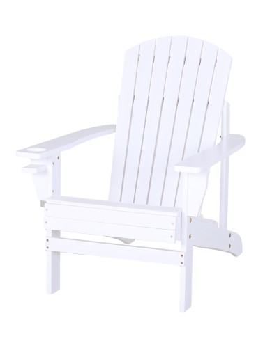  Sedia da Giardino Adirondack in Legno Bianco, Con Porta Bicchieri, Impermeabile e Anti-Muffa, 97x72.5x93cm