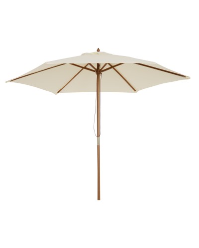  Ombrellone da Giardino 2.5x2.3 m a 6 Stecche in Legno Laccato e Poliestere, Beige
