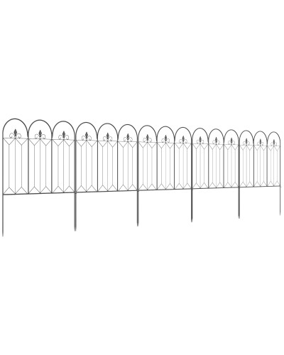  Recinzione Esterna a 5 Pannelli in Metallo con Picchetti, 305x79.5 cm, Nera
