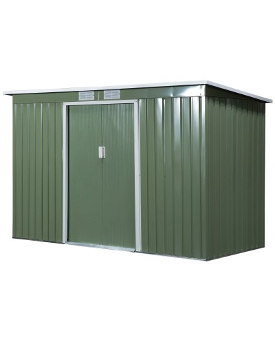  Casetta da Giardino Porta Utensili in Lamiera di Acciaio con Fondazione, Capanno da Giardino in Acciaio con Porte Scorrevoli, 2