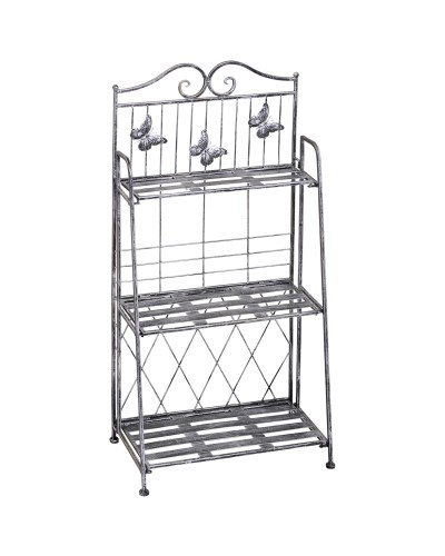 Scaffale Fioriera 3 Ripiani Pieghevole da Giardino Balcone, Metallo, Argento, 44x25x96 cm