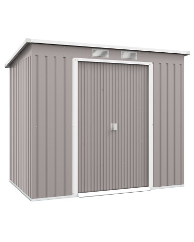  Capanno Attrezzi con Tetto Inclinato, 2 Ingressi e Prese d'Aria, in Acciaio Zincato, 213x130x172 cm, Grigio
