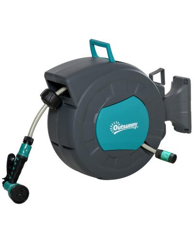  Avvolgitubo Automatico a Parete Girevole a 180°, Tubo Acqua da 15+1.4m e Pistola Multifunzione, Grigio