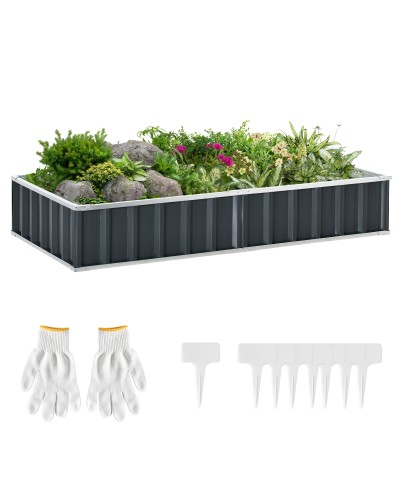  Letto per Orto Rialzato in Acciaio, Forma Regolabile e Fondo aperto, 174x90x30cm