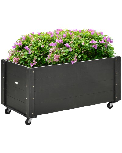  Fioriera da Giardino con Foro di Drenaggio e Rotelle, in Legno di Abete, 89x48x47 cm, Nera