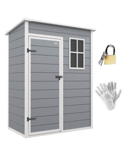  Casetta da Giardino Porta Attrezzi con Porta Bloccabile, Finestra e Presa d'Aria, Grigio