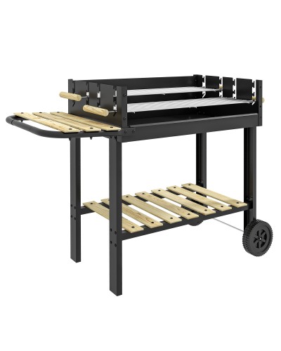  Barbecue a Carbonella ad Altezza Regolabile con 2 Griglie e 2 Ripiani, in Metallo e Legno, 113x53.5x82.5 cm, Nera
