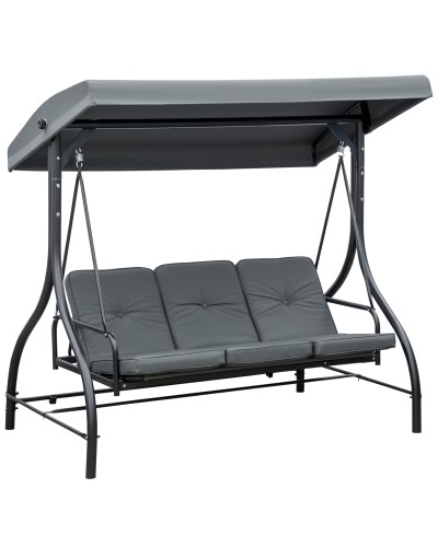  Dondolo da Giardino 3 Posti Convertibile in Lettino con Tettuccio Regolabile, Grigio Scuro