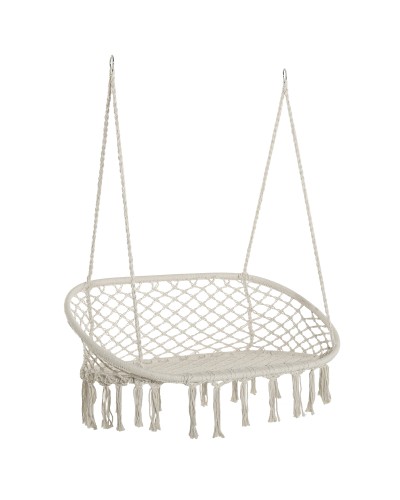  Amaca a Dondolo da Giardino e Casa a 2 Posti, Telaio Metallo e Seduta Cotone 130x75x35cm, Bianco Crema