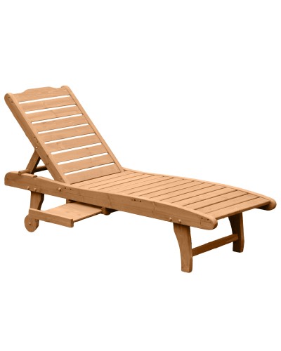  Lettino Prendisole in Legno, Lettino Sdraio da Giardino con Ruote e Vassoio Estraibile 182x60x35cm