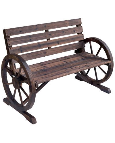  Panchina da Esterno a 2 Posti , Panchina da Giardino Stile Country con Braccioli a Ruota in Legno, 105.5x59x75cm Marrone
