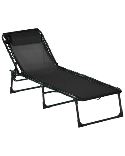  Lettino Prendisole in Acciaio e Tessuto Traspirante con Schienale Reclinabile, 197x58x30 cm, Nero