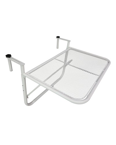  Tavolo da Ringhiera con Ganci ad Altezza Regolabile su 3 Livelli, in Metallo, 60x56.5x45 cm, Bianco