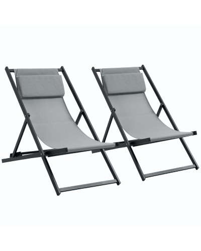  Set 2 Sedie Poltrona Sdraio da Esterni, Pieghevoli e Reclinabili, in Alluminio, Grigio, 96.5 x 58 x 91.5cm