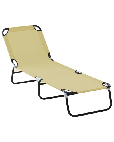  Lettino da Giardino con Schienale Regolabile in 5 Posizioni, in Acciaio e Tessuto Oxford, 188x56x28 cm, Beige