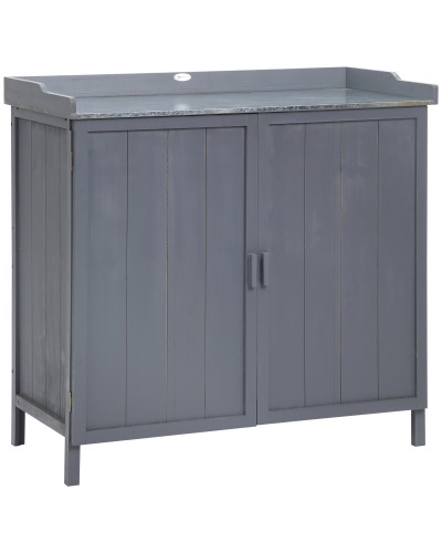  Armadietto da Esterno in Legno con Piano in Metallo e 2 Ripiani Porta Attrezzi, 98x48x95.5 cm, Grigio