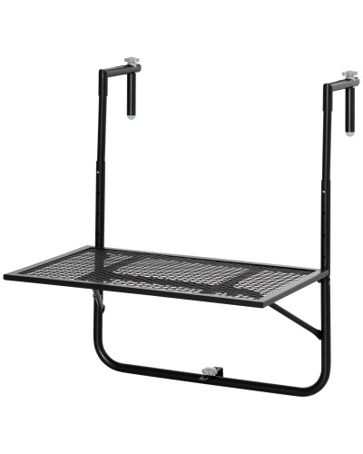  Tavolo da Ringhiera Pieghevole e Regolabile in Metallo, 60x60x57-72cm, Nero