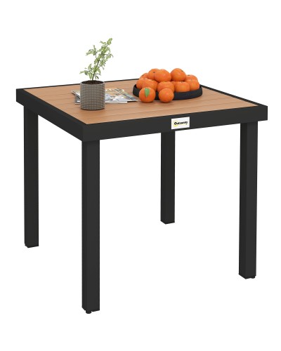  Tavolo da Giardino per 4 Persone in Alluminio e Plastica, Nero e Color Legno