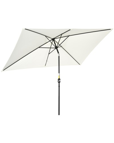  Ombrellone Rettangolare 2x3 m Pieghevole e Regolabile con Manovella, in Alluminio e Poliestere, Bianco Crema