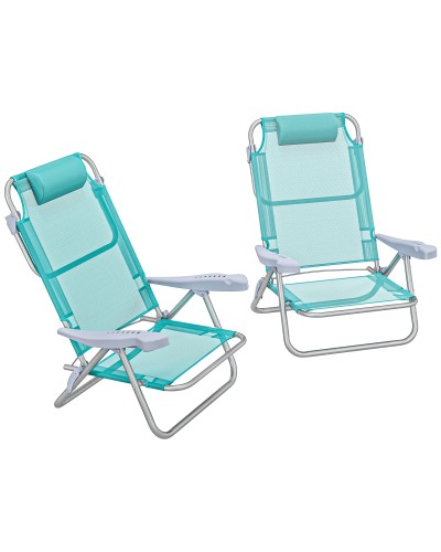  Set 2 Sedie da Campeggio Pieghevoli e Reclinabili su 6 Livelli, in Alluminio e Schiuma, 62x65x80 cm, Grigio a Azzurro