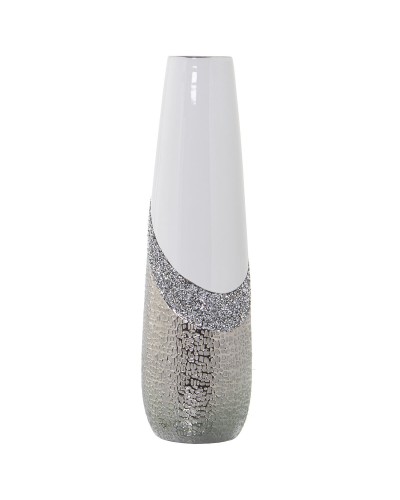 Vase Alexandra House Living Weiß Silberfarben aus Keramik Brillant 13 x 13 x 45 cm