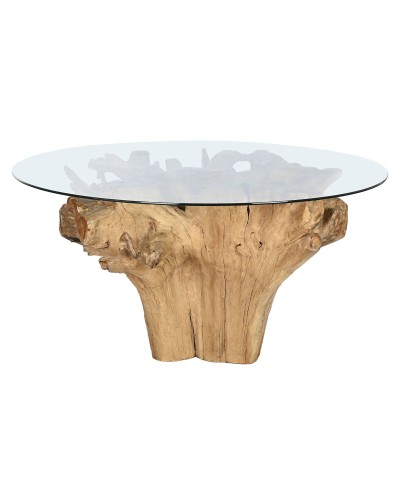 Dining Table Home ESPRIT Natural Wood Tempered Glass 160 x 160 x 76 cm