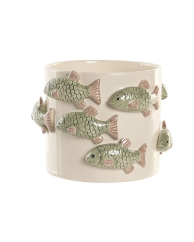 Planter Home ESPRIT White Green Ceramic Mediterranean 18,5 x 18,5 x 14 cm